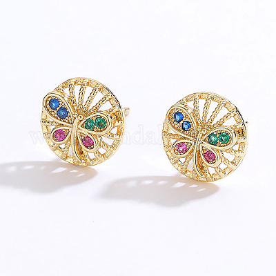 Элегантные латунные плоские круглые серьги-гвоздики в форме бабочки ND1367-1