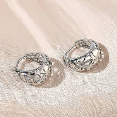 Серьги-кольца из полых треугольных латунных кристаллов с микропаве из прозрачных кубических цирконий EJEW-G452-04P-1