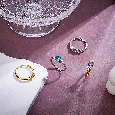 4 шт. 2 цвета 925 регулируемых кольца из стерлингового серебра со стразами STER-NB0001-16-1