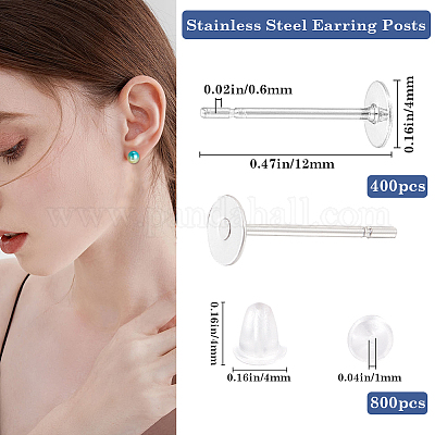 1600 шт. 2 стиля 304 нержавеющая сталь плоская круглая пустая фурнитура для сережек-гвоздиков FIND-BBC0003-53B-1