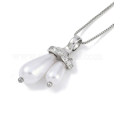 Стойка покрытие латунь микропаве прозрачный кубический цирконий каплевидный кулон коробка цепочка ожерелья NJEW-P317-03P-1