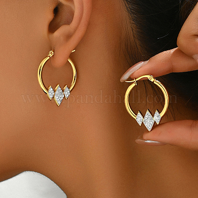 Серьги-кольца с геометрическими ромбами из нержавеющей стали 201 CV0877-1