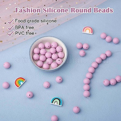 100Pcs Silicone Beads Round Rubber Bead 15MM Loose Spacer Beads for DIY  Supplies Jewelry Keychain Making, Plum, 15mm