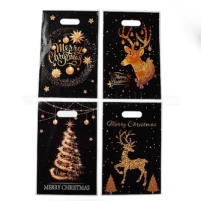 50 шт. 4 стильных целлофановых пакета с принтом рождественского золотого оленя из ОПП с ручками-прорезями ABAG-C013-08-1
