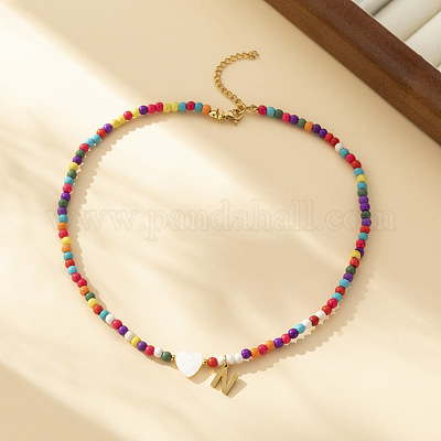 Ожерелья из круглых бусин в форме сердца из натуральных ракушек и разноцветных стеклянных семян FS-WGE10D5-14-1