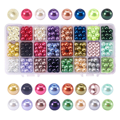 Круглые бусины из экологически чистого окрашенного стекла с жемчугом HY-PH0011-01-10mm-1