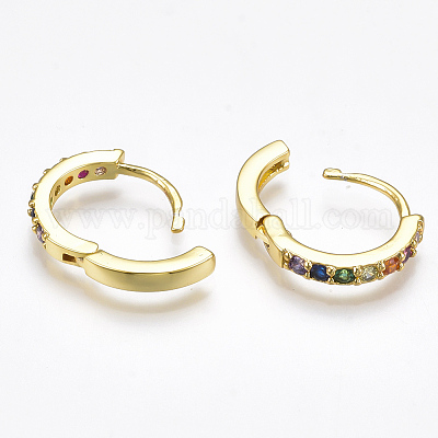 Серьги-кольца из латуни с микро-паве из фианита X-EJEW-S201-40G-1