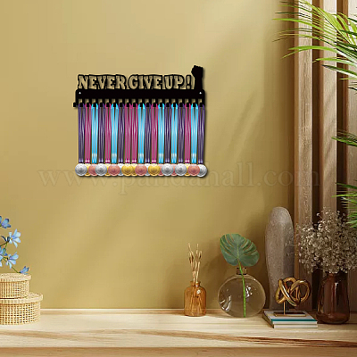 CREATCABIN Porta Medaglie Da Triathlon Porta Medaglie 30+ Porta Medaglie Porta Medaglie In Metallo Nero Mensola Organizer Supporto Per Medaglie Cornice Piccola Montaggio A Parete Da Appendere 29x13cm