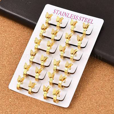 Серьги-кольца в форме бабочек из нержавеющей стали 201 с вакуумным покрытием EJEW-Q002-04G-1