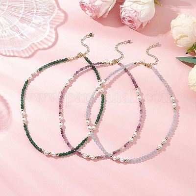 Ожерелья из белого нефрита и аметиста NJEW-JN05340-1