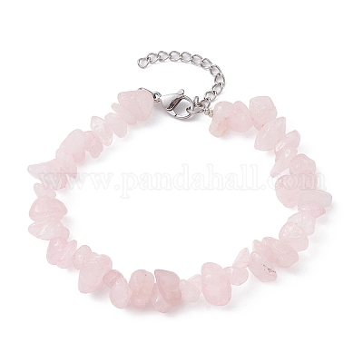 Браслет из натуральной розовой кварцевой крошки BJEW-JB09686-02-1