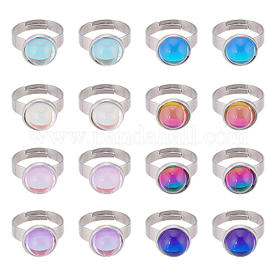 16 шт. 8-х цветное полукруглое регулируемое кольцо из стекла K9 RJEW-DC0001-13-1