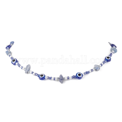 Натуральный авантюрин синего цвета (окрашенный и нагретый) ожерелья из бисера от сглаза и стеклянных бус NJEW-JN05294-1