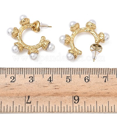 Серьги-гвоздики C-образной формы с искусственным жемчугом из АБС-стали 304 EJEW-K268-58G-1