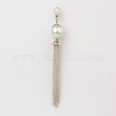 Стеклянные под жемчуг кисточка кулон украшения HJEW-JM00146-01-1