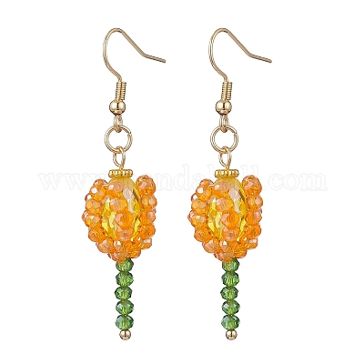 Серьги-подвески в виде стеклянных цветов из нержавеющей стали 304 EJEW-JE06722-1