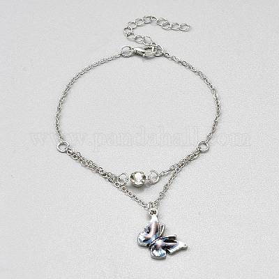 Женские браслеты-бабочки из железа и сплава с эмалью&nbsp;AJEW-WH0455-109P-02-1