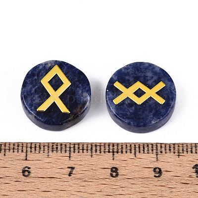 Латунь старший футарк алфавит выгравированный символ плоский круглый натуральный содалит рунические камни G-I373-01J-1