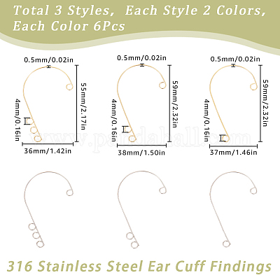 36 шт. 6 стиля фурнитуры для ушей из нержавеющей стали 316 STAS-SC0008-40-1