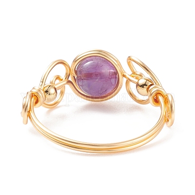 Плетеное кольцо на палец с натуральным аметистом RJEW-TA00042-02-1