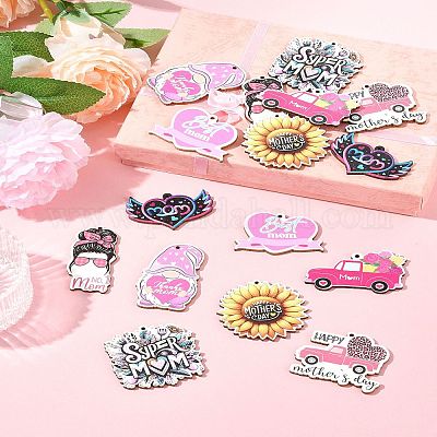 16 шт. 8 стиля деревянных подвесок ко Дню матери WOOD-FS0001-38-1