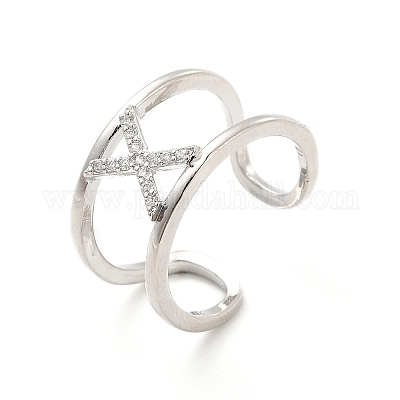 Кольцо-манжета с открытой буквой из прозрачного кубического циркония RJEW-A012-01P-X-1