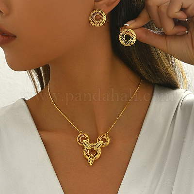 Элегантные латунные круглые серьги-гвоздики и ожерелья с подвесками для женщин BQ9516-1-1