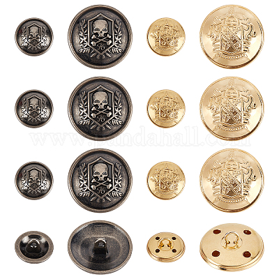 Wholesale OLYCRAFT 80Pcs Metal Blazer Buttons Crown Badge Alloy Flat Round  Buttons 15mm 20mm Antique Suits Button Set for Sewing Blazer 