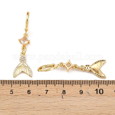 Серьги-кольца из латуни с микропаве из кубических цирконий в форме рыбьего хвоста EJEW-B154-05G-1