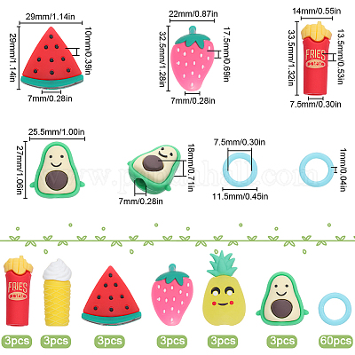 18 шт. силиконовый стопор для спиц в виде фруктовых чипсов и мороженого в мультяшном стиле AJEW-SC0002-33-1