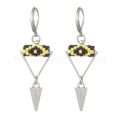 Серьги-гвоздики с застежкой-молнией из латунного стекла с треугольным глазом EJEW-MZ00452-04-1