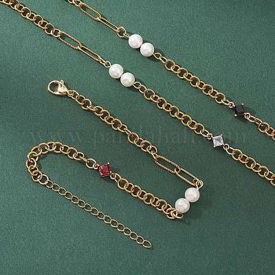 3 браслет-цепочка из нержавеющей стали 304 с застежкой-скрепкой BJEW-JB12689-1