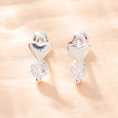 S999 серьги-гвоздики из чистого серебра с микропаве из прозрачных кубических цирконий EJEW-F356-05S-1