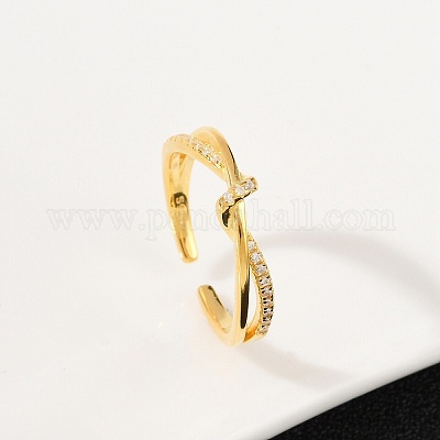 925 регулируемое кольцо-манжета из стерлингового серебра с микропаве из прозрачных кубических цирконий для женщин RJEW-G351-04G-1