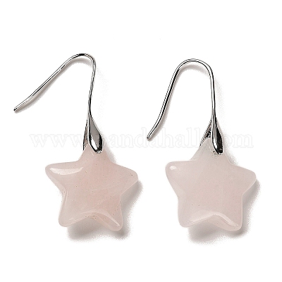 Серьги с подвесками в форме звезды из натурального розового кварца EJEW-I315-03P-11-1