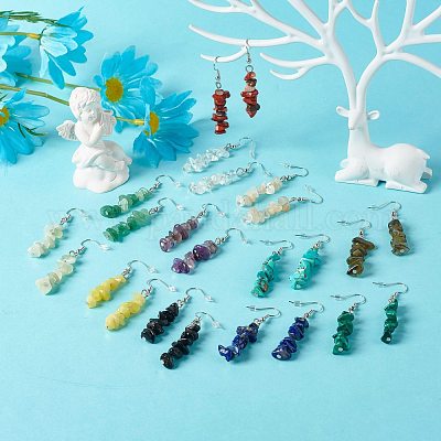 Серьги-подвески из натуральных и синтетических бусин из каменной крошки EJEW-JE04649-1