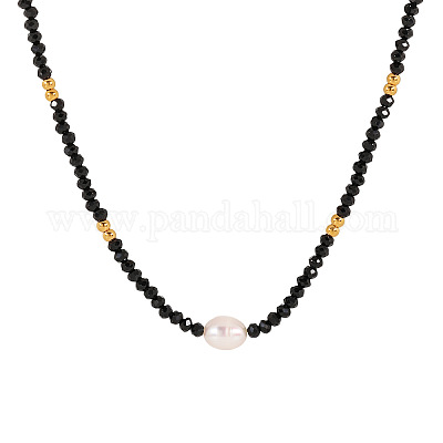 Ожерелья из натуральной черной шпинели с ограненными ронделями и пресноводным жемчугом AF5401-1
