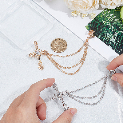 2 шт. 2 цвета религиозный крест подвесная брошь-цепочка со стразами&nbsp;JEWB-SP0001-06-1