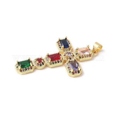 Латунные микро проложить кубического циркония крест подвески ZIRC-I071-04G-06-1
