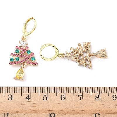 Рождественские серьги-кольца из сплава со стразами EJEW-F399-02G-1