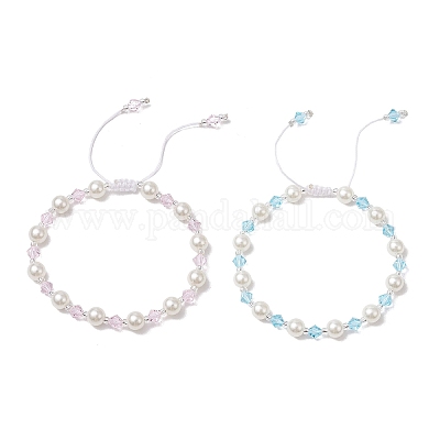 2шт 2 цвета АБС пластик имитация жемчуга круглые бусины браслеты для женщин BJEW-JB11632-1