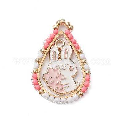 Пасхальная тематика стеклянные бусины каплевидной формы с подвесками в виде кроликов PALLOY-MZ00580-05-1