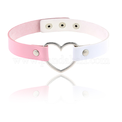 Регулируемые готические двухцветные ожерелья-чокеры из искусственной кожи в форме сердца для женщин NJEW-WH20816-007P-E-1
