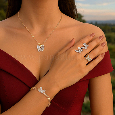 Комплект украшений из стразов в форме сердца-бабочки SJEW-HY0001-14-1