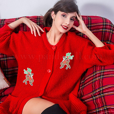 10 пара рождественских лосей с компьютерной вышивкой на ткани DIY-CA0007-73-1