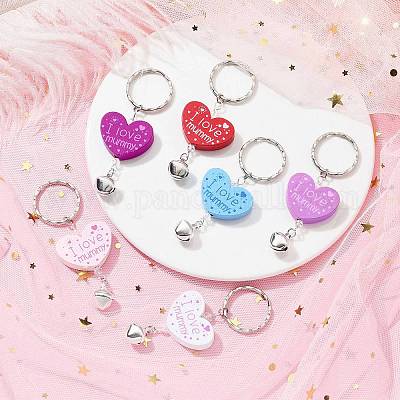 Брелки в виде деревянного сердца со словом «Я люблю маму» KEYC-JKC00582-1