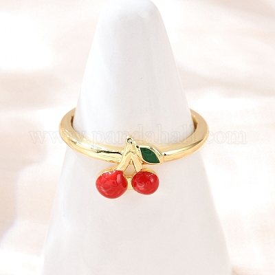 Кольца-манжеты из латуни с эмалью в виде фруктов и вишен RJEW-C139-19E-G-1