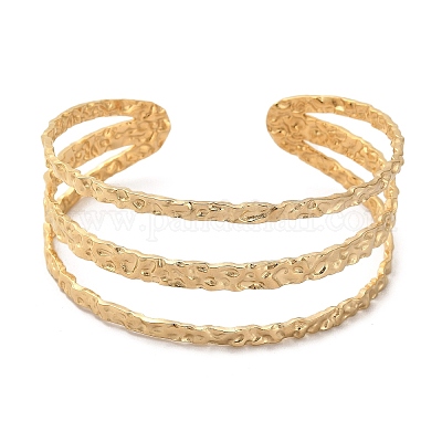 Браслеты-манжеты из нержавеющей стали 304 с тройными линиями BJEW-G694-09G-1