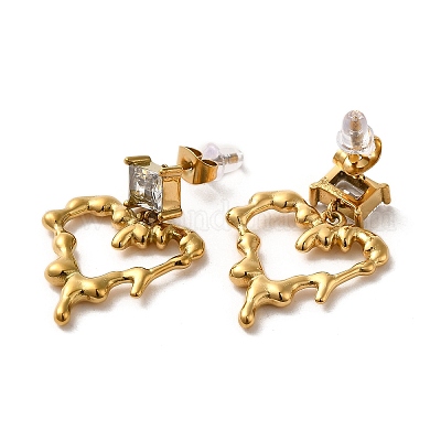 Серьги-гвоздики с подвесками из нержавеющей стали 304 «тающее сердце» EJEW-C075-01G-1