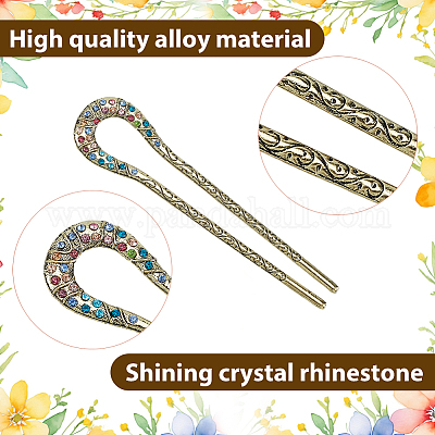 6 шт. 6-цветные винтажные заколки для волос со стразами из сплава&nbsp;OHAR-CY0001-06-1